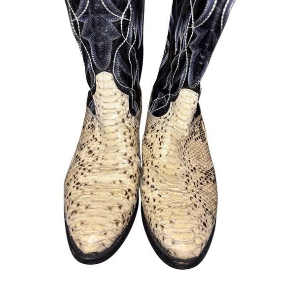 Dan Post DP3036 Pull-On Leather Boots Natural B/C Python Black/White Men's 10 D - Picture 6 of 10